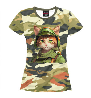 Женская футболка Кошка военная
