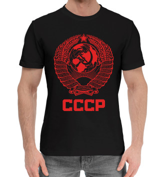 Мужская Хлопковая футболка Герб СССР на красном фоне