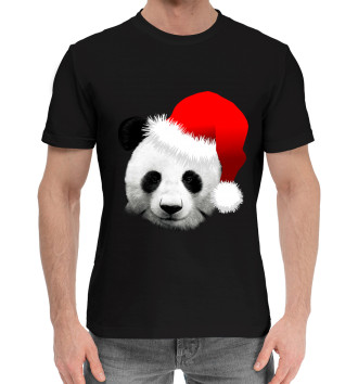 Мужская Хлопковая футболка Новогодний Панда