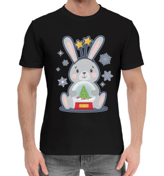 Мужская Хлопковая футболка Кролик со снежным шаром