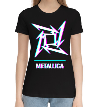 Женская Хлопковая футболка Metallica Glitch Rock Logo