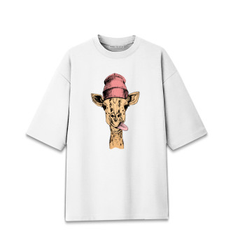 Мужская Хлопковая футболка оверсайз Жираф дразнит языком