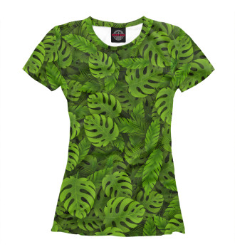 Женская Футболка Зеленые тропические листья