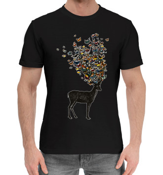Мужская Хлопковая футболка Весенний олень