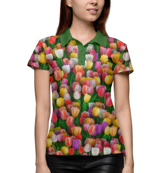 Женское Поло Разноцветные тюльпаны
