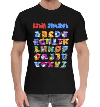 Мужская Хлопковая футболка Латинский алфавит для детей