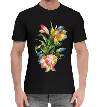 Мужская Хлопковая футболка Красивые цветы