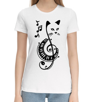Женская Хлопковая футболка Музыкальный Котик