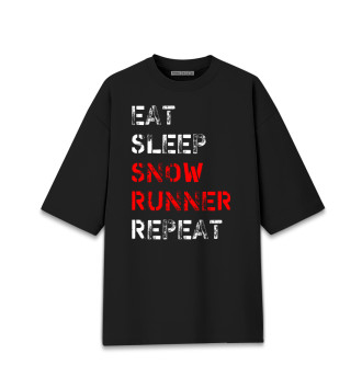 Женская Хлопковая футболка оверсайз Eat Sleep Snow Runner Repeat