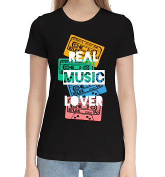 Женская Хлопковая футболка Real music lover