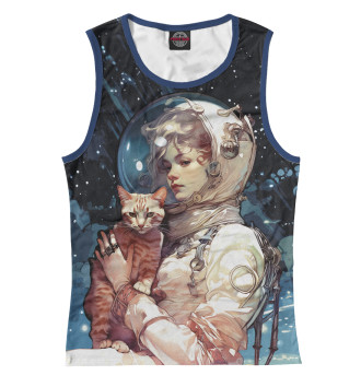 Женская Майка Девушка космонавт с рыжим котом