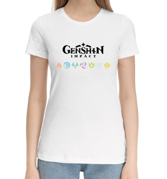 Женская Хлопковая футболка Genshin Impact, Elements