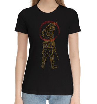 Женская Хлопковая футболка Самурай лайн-арт
