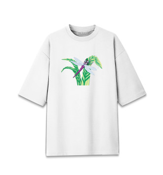 Мужская Хлопковая футболка оверсайз Стрекоза на травинке