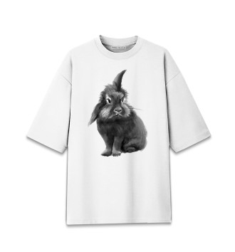 Мужская Хлопковая футболка оверсайз Черно-белый кролик