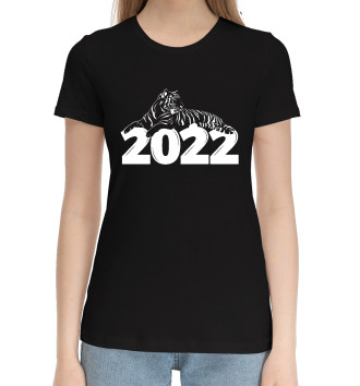 Женская Хлопковая футболка Тигр лежащий на цифре 2022