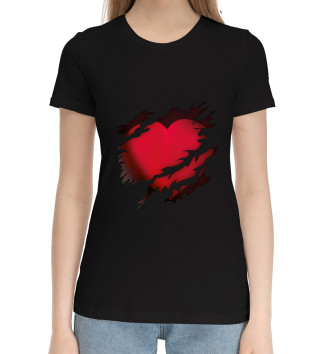 Женская Хлопковая футболка Сердце в разрыве груди