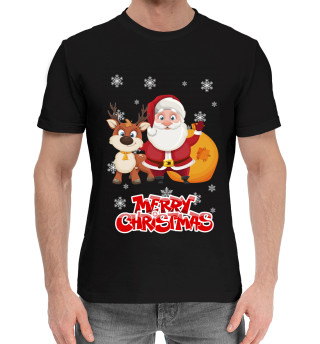 Мужская хлопковая футболка Санта с оленем