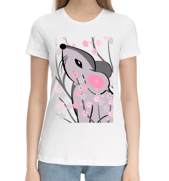 Женская Хлопковая футболка Мышка и сакура