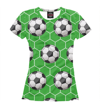 Женская Футболка Футбольные мячи на зеленом фоне