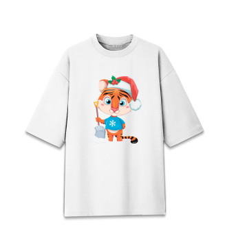Мужская Хлопковая футболка оверсайз Новогодний Тигр