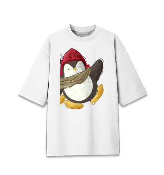 Мужская Хлопковая футболка оверсайз Пингвин в шапке