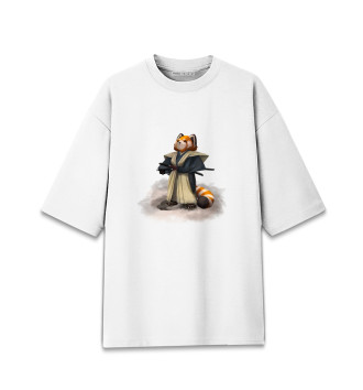 Мужская Хлопковая футболка оверсайз Красная панда самурай