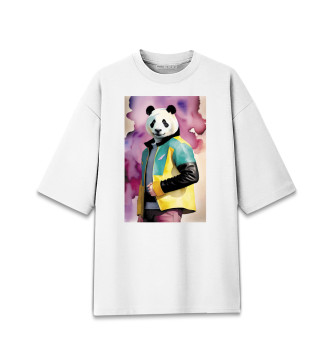 Мужская Хлопковая футболка оверсайз Чувак-панда в модной куртке
