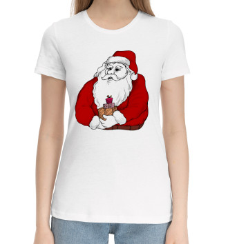 Женская Хлопковая футболка Дед мороз