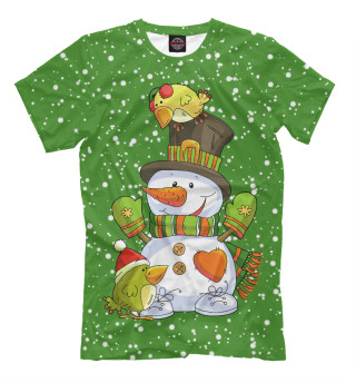 Мужская футболка Снеговик с птичками