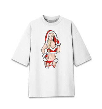 Хлопковая футболка оверсайз для девочек Снегурочка