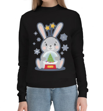 Женский Хлопковый свитшот Кролик со снежным шаром