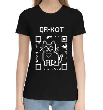 Женская Хлопковая футболка QR- Кот