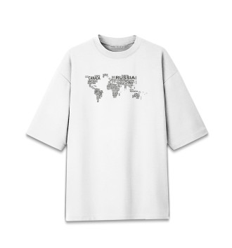 Мужская Хлопковая футболка оверсайз Страны мира карта