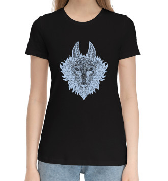 Женская Хлопковая футболка Серебристый волк