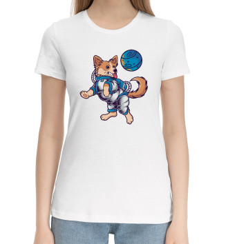 Женская Хлопковая футболка Собачка в космосе
