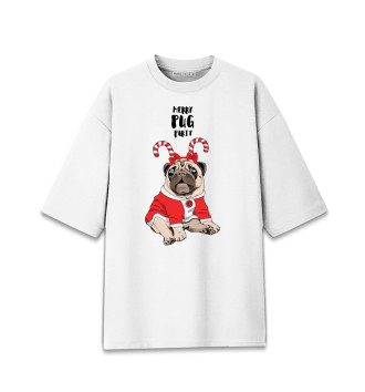 Мужская Хлопковая футболка оверсайз Merry pug party
