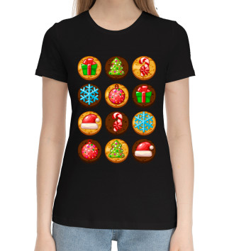 Женская Хлопковая футболка Новогодние печеньки