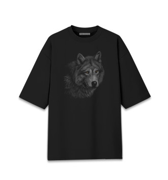 Хлопковая футболка оверсайз для девочек Волк