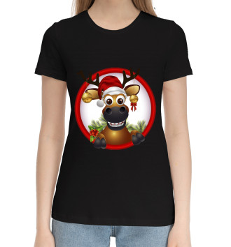 Женская Хлопковая футболка Веселый олень