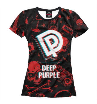 Женская Футболка Deep Purple Rock Glitch (Red)