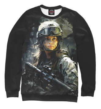 Свитшот для девочек Девушка воин в боевой экипировке