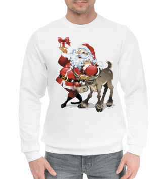 Мужской Хлопковый свитшот Дед Мороз и олень