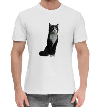 Мужская Хлопковая футболка Кот с манишкой