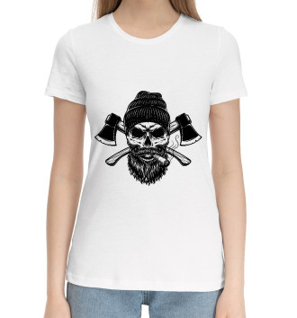 Женская Хлопковая футболка Череп брутального дровосека