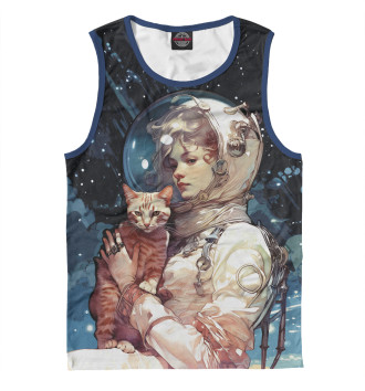 Мужская Майка Девушка космонавт с рыжим котом