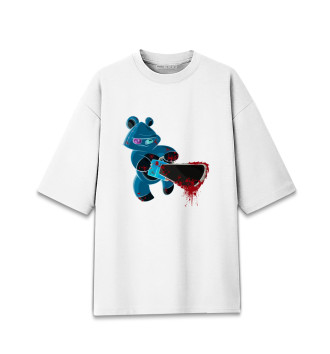 Хлопковая футболка оверсайз для девочек Мишка с бензопилой