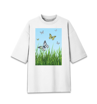 Мужская Хлопковая футболка оверсайз Бабочки на поле