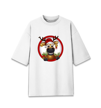 Хлопковая футболка оверсайз для девочек Веселый олень