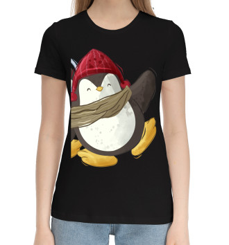Женская Хлопковая футболка Пингвин в шапке